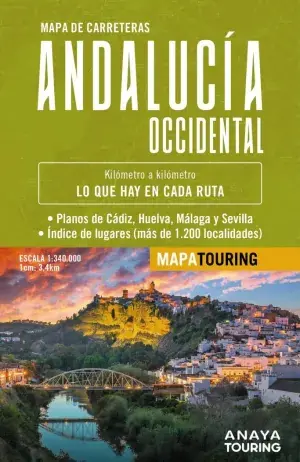 Top-Seller MAPA DE CARRETERAS DE ANDALUCIA OCCIDENTAL (DESPLEGABLE), ESCALA 1:340.000. ANAYA TOURING. Libro en papel. 9788491588580 Muntanya de Llibres
