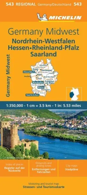 MAPA REGIONAL GERMANY MIDWEST (1:350000) (MICHELIN 543). NORDRHEIN-WESTFALEN, HESSSEN, RHEINLAND-PFALZ, SAARLAND. AA.VV.. Libro en papel. 9782067258990 Muntanya de Llibres Bestseller