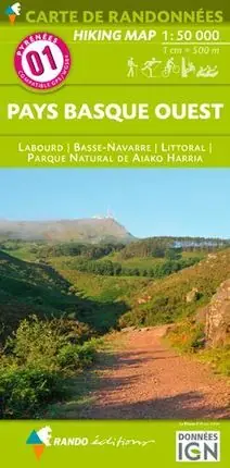 Billig 01 PAYS BASQUE OUEST 1:50.000 -RANDO. LABOURD, BASSE-NAVARRE, LITTORAL, AIAKO HARRIA