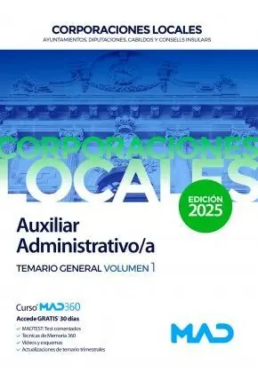 TEMARIO GENERAL 1 AUXILIAR ADMINISTRATIVO/A CORPORACIONES LOCALES. 2025 Heute Kaufen