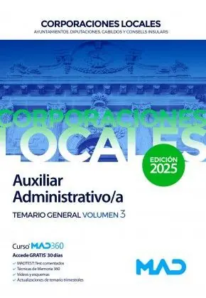 Aktuell TEMARIO GENERAL 3 AUXILIAR ADMINISTRATIVO/A CORPORACIONES LOCALES. 2025